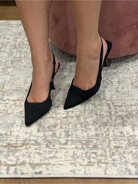 Classic Black Pointed-Toe Slingback Heels